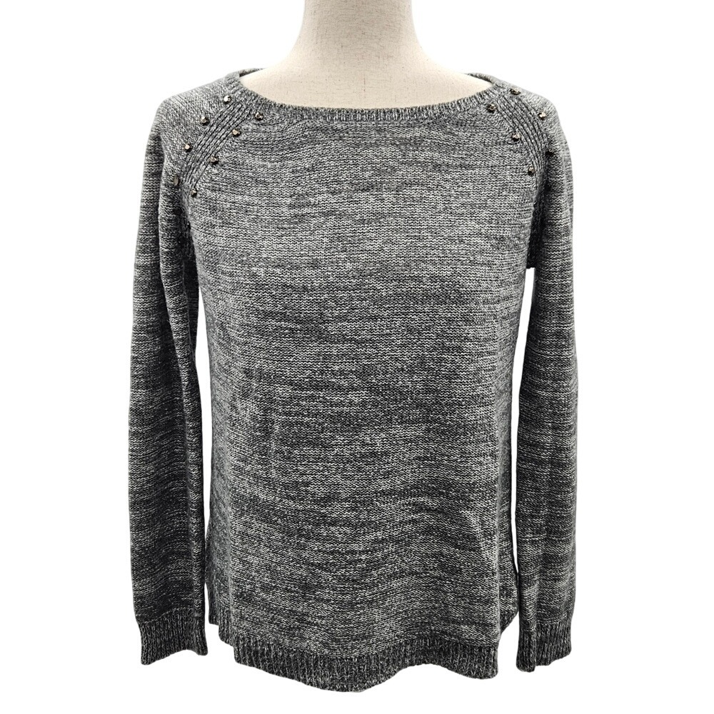 Tini Lilli Women's Grey Marled Knit Sweater with Studs